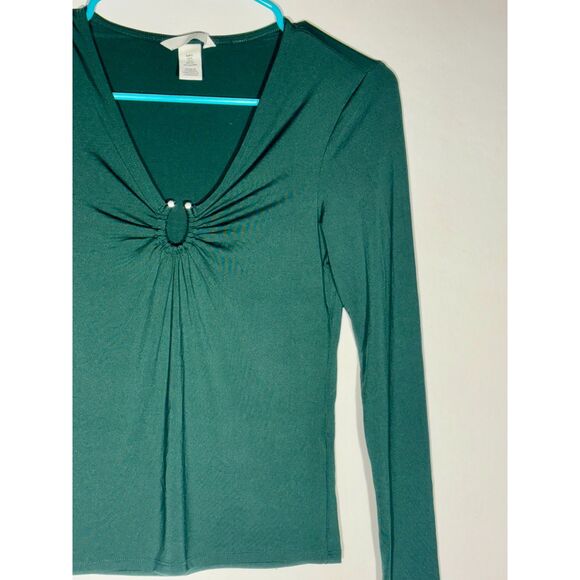 H&M Long Sleeve Keyhole Ruched Front Top Brown & Green Lot of 2 Women’s Sz S - Picture 2 of 10